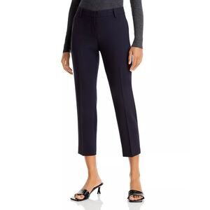 Theory Womens Dress Pants Wool Stretch 8 Navy Slim Straight Ankle Cropped Length
